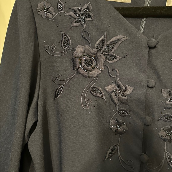 Vintage 80’s Liz Claiborne Size 10 Navy Beads Embroider Dresses L\S Shift Lined - Picture 3 of 7